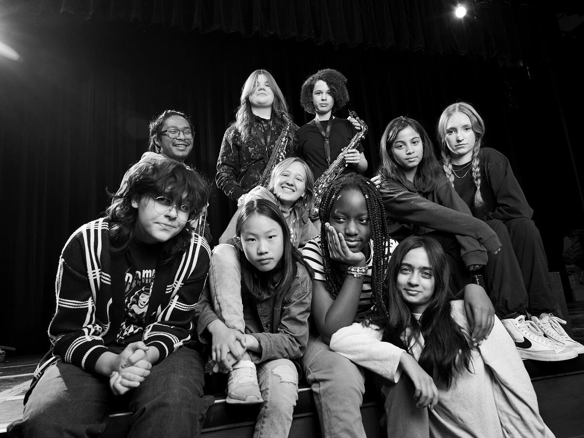 group of students in a theatre 
