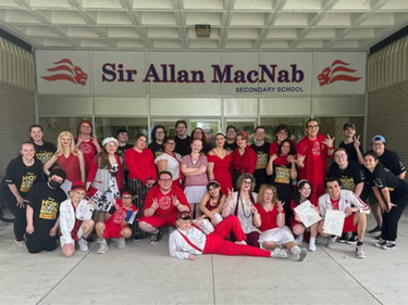 students out front of sir allan macnab 